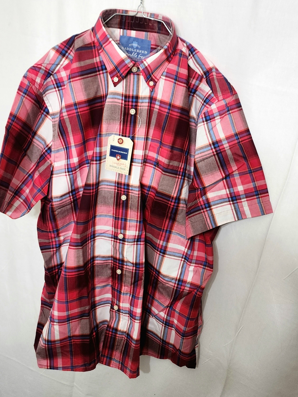 Saddlebred Men’s Red Plaid Short-Sleeve Button-Down Shirt Size Xl